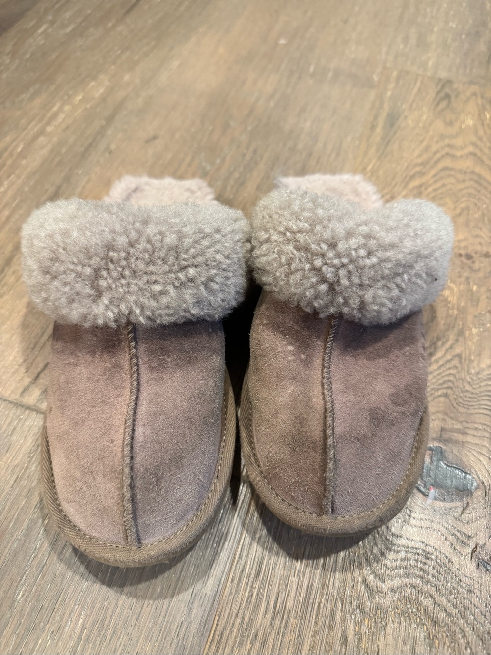 Kids Cozy Shearling Lined Suede Slippers - Taupe size 3